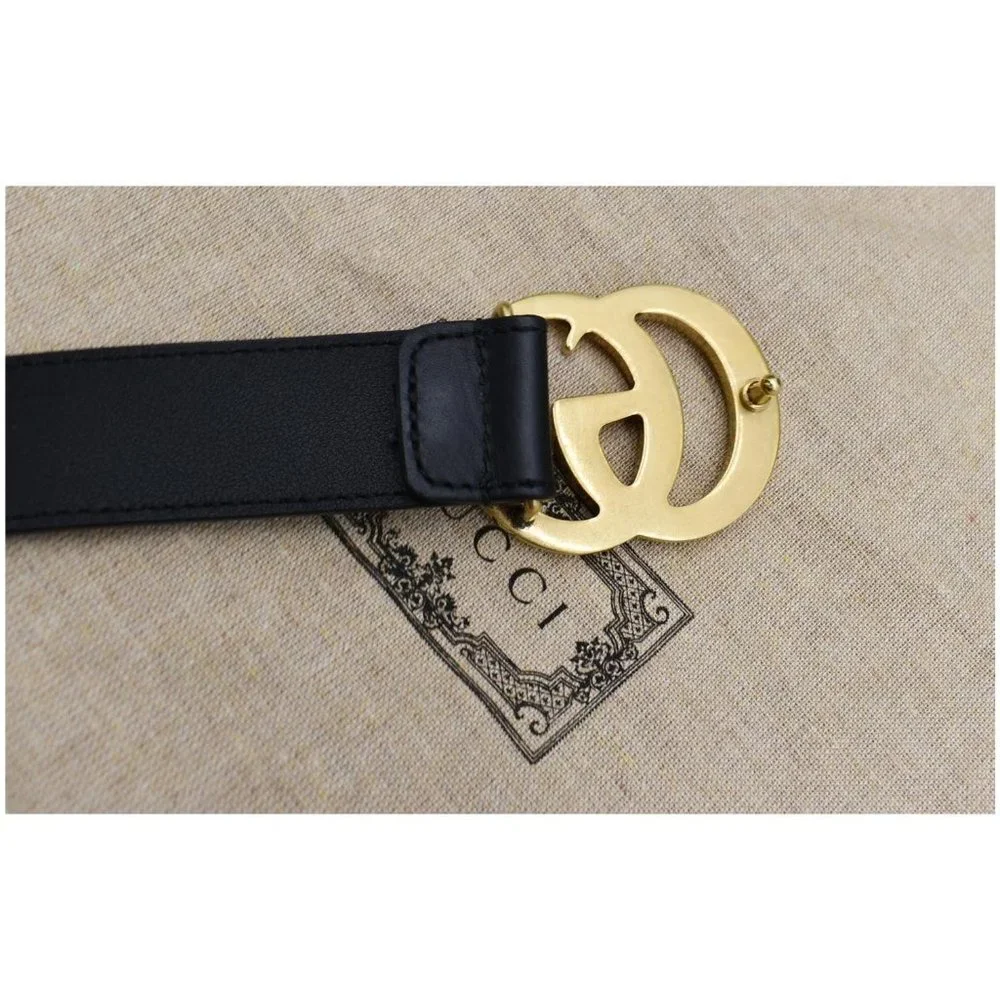 GUCCI Double G Buckle Leather Belt Black - Picture 3 of 5